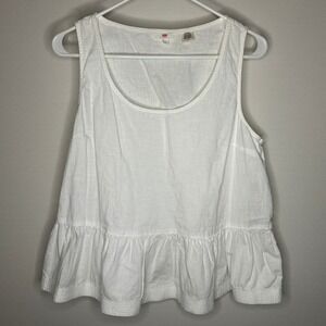 Levi's White Ruffle Peplum Tank Top 100% Cotton Gauze Women Large Cottagecore‎